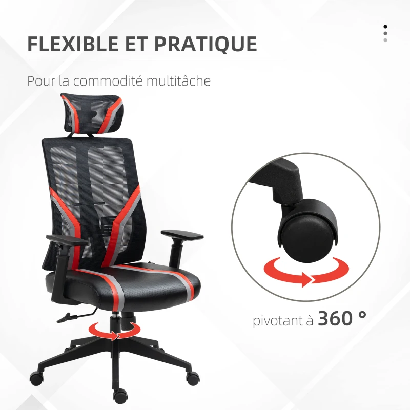 Vinsetto Fauteuil de bureau style gaming pivotant dossier hauteur réglable 67 x 62 x 122-130 cm noir et rouge