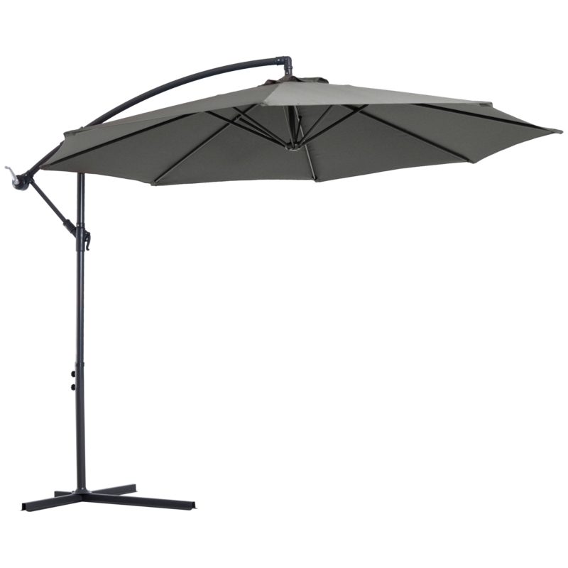 Outsunny Sombrilla de Jardín Ø300x250 cm Parasol Excéntrico Inclinable con Manivela Base Cruzada y Soporte de Acero Protección Solar para Terraza Exterior Gris