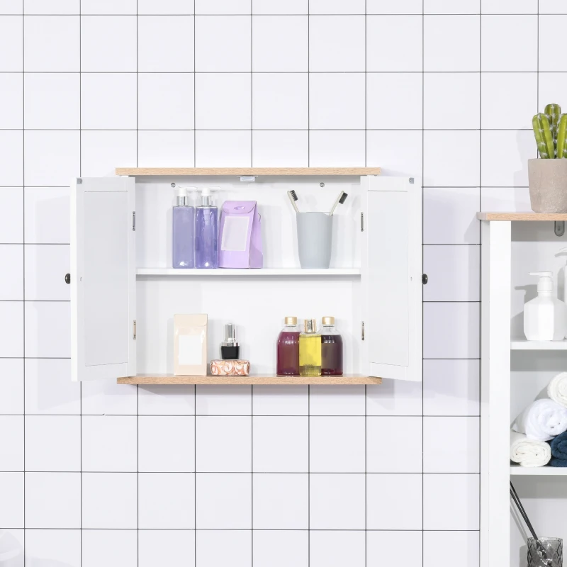 kleankin Bathroom Mirror Cabinet Wall Mounted Storage Cupboard with Double Door and Adjustable Shelf, White