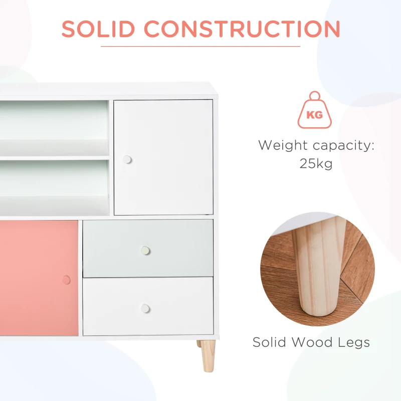 HOMCOM Kids Bookshelf  and Storage Children's Bookcase Multi-Shelf Modern Freestanding Cabinet of Drawer Study Bedroom Pink
