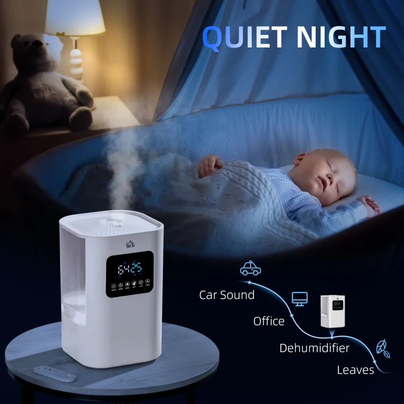HOMCOM 6L Warm Cool Mist Humidifiers for Bedroom, Up to 13H for 40 ㎡, Quiet Air Humidifiers with Remote, LED Display, Auto Mode, White