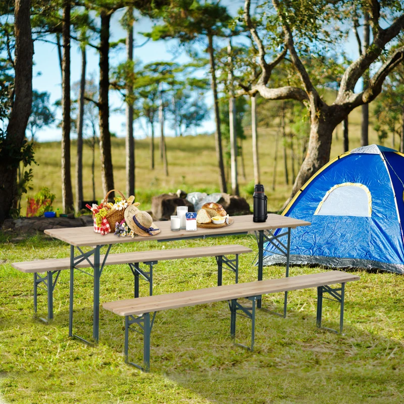 Outsunny Set Birreria da Giardino a 3pz Tavolo con 2 Panche Pieghevole in Legno di Abete