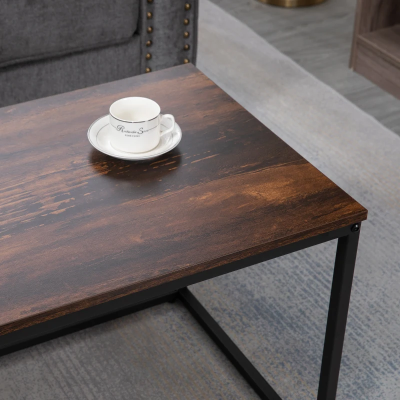 HOMCOM Set de 2 mese, set de mese de cafea stivuitoare cu cadru din otel pentru camera de zi, maro rustic