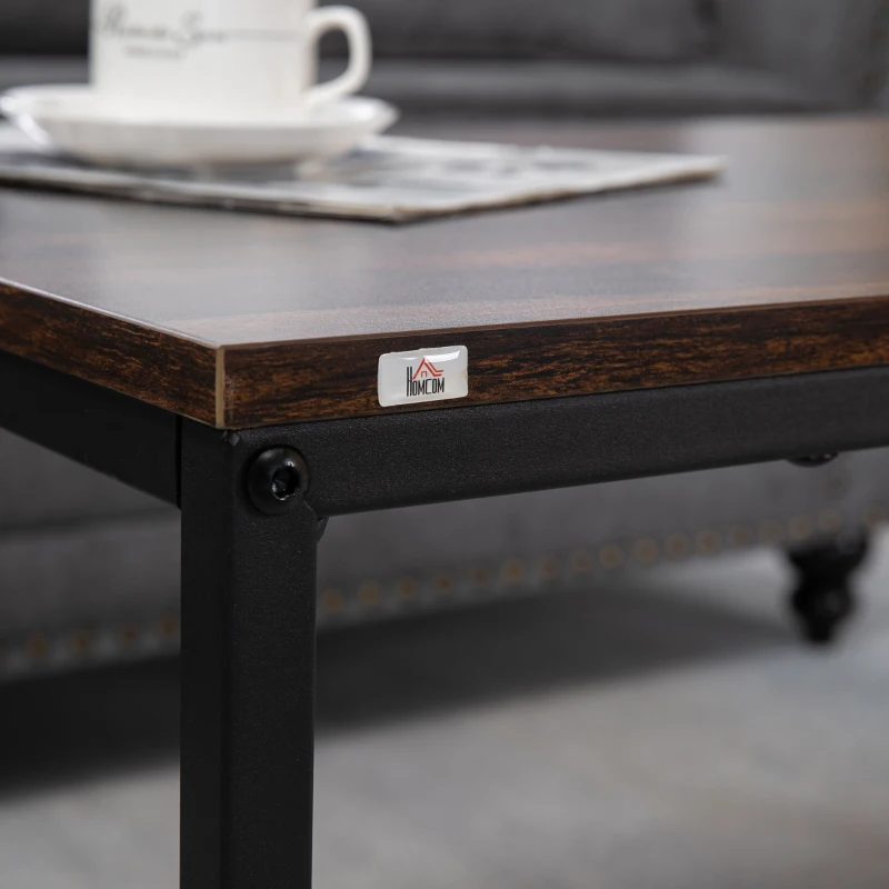 HOMCOM Set de 2 mese, set de mese de cafea stivuitoare cu cadru din otel pentru camera de zi, maro rustic