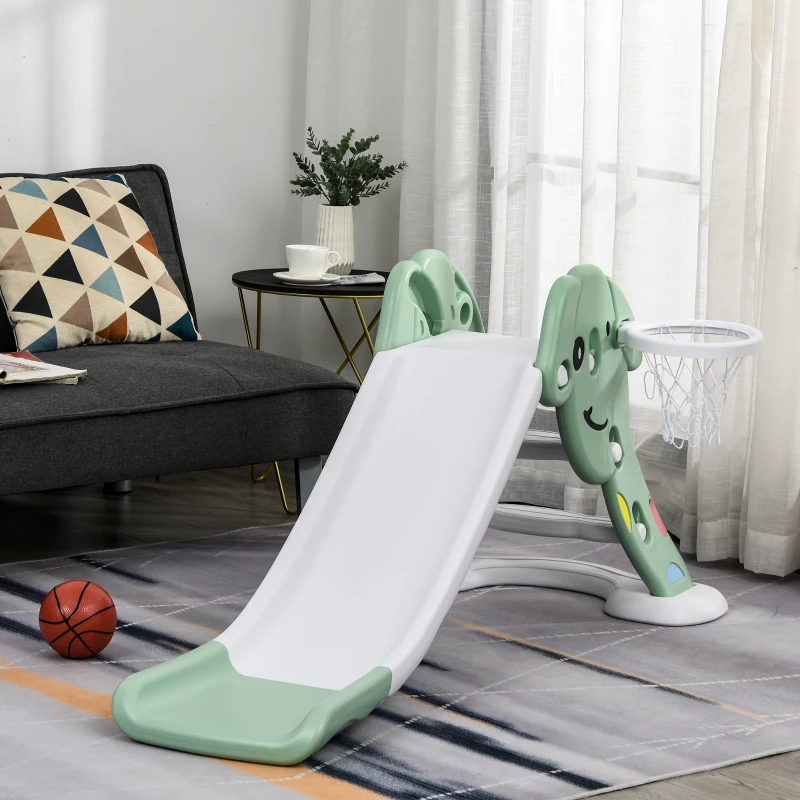 HOMCOM Kids Slide with Basketball Hoop Toddler Climber Freestanding Slider Playset