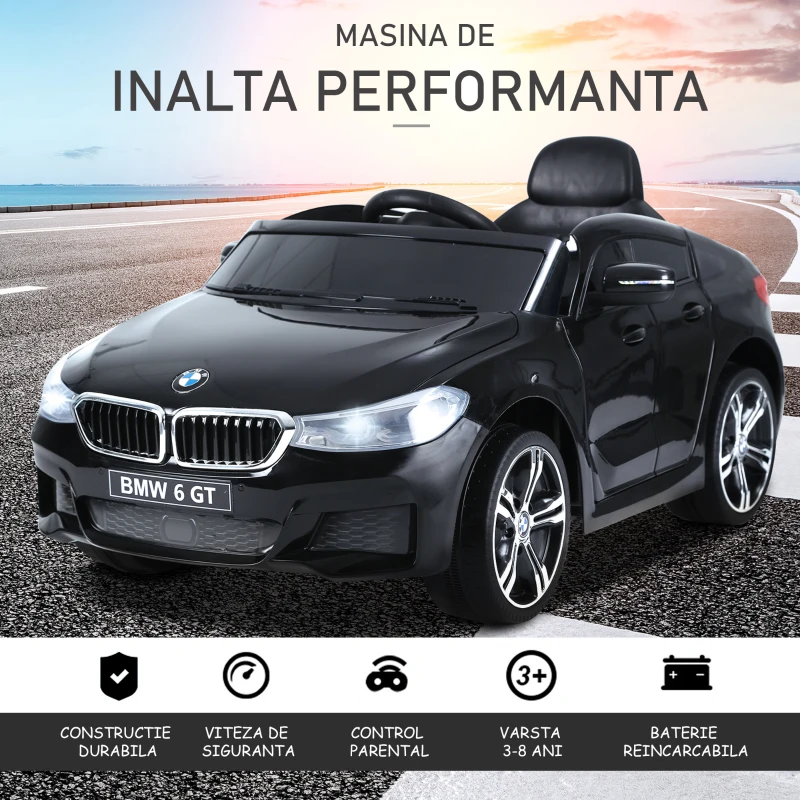 HOMCOM Mașină Electrică pentru Copii cu Telecomandată, Muzică și Faruri LED, 106x64x51 cm, Negru(m-4)