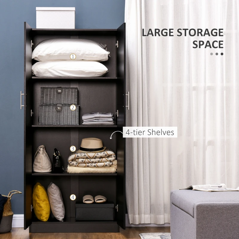 HOMCOM Dulap Modern cu 2 Uși și Spațiu de Depozitare, Mobilier de Organizare cu Rafturi pe 4 Nivele, 80x40x180 cm, Gri