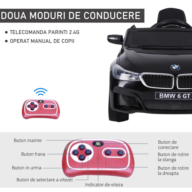 HOMCOM Mașină Electrică pentru Copii cu Telecomandată, Muzică și Faruri LED, 106x64x51 cm, Negru(m-7)