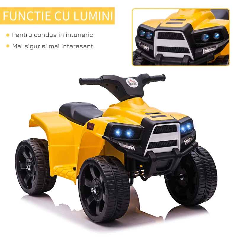 HOMCOM Quad ATV electric cu lumini si claxon 6V, 3 km/h, copii 18-36 luni, Negru/Galben