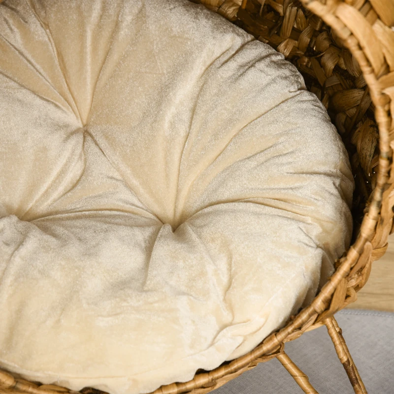 PawHut Cos pentru Pisici Pana la 5 kg Casuţa pentru Pisici din Ratan Maro Φ52x58cm