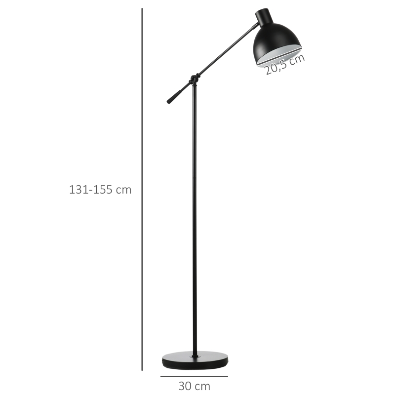 HOMCOM vloerlamp met industrieel design, in hoogte verstelbaar, vloerschakelaar; 30 m x 30 cm x 131 cm, zwart