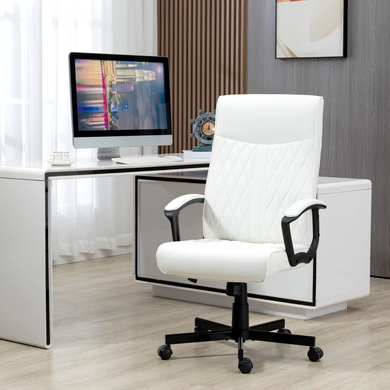 Vinsetto Silla de Oficina con Respaldo Alto Altura Ajustable y Función de Inclinación 65x65x102-112,5 cm Blanco Roto