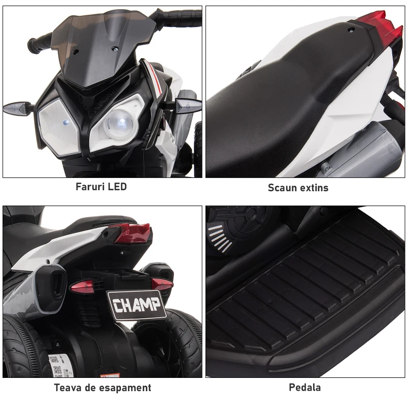 Homcom Motocicleta Electrica 6V – Pentru Copii 3–6 Ani, Neagra
