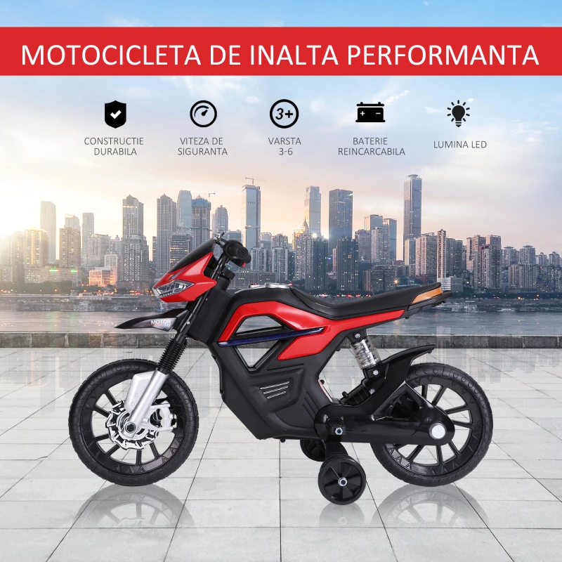 HOMCOM Motoreta Jucarie Suspensie Dubla Muzica si Lumini pentru Copii de la 3 la 6 ani Rosu(m-4)