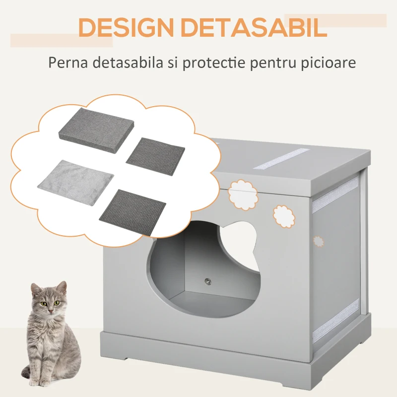 PawHut culcus din lemn pentru pisici 41x30x36 cm gri