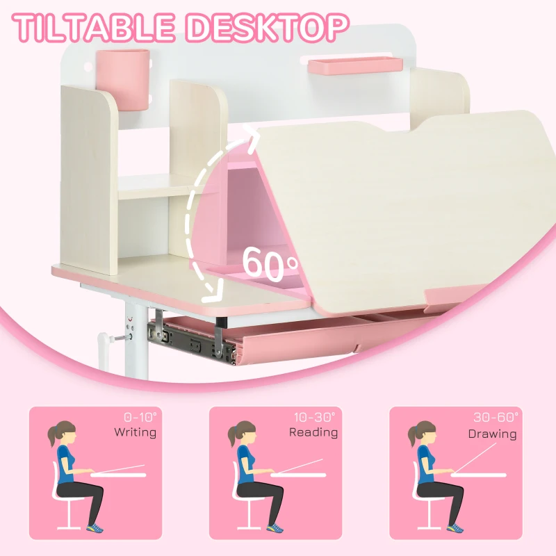 ZoneKiz Set Birou & Scaun Copii – Reglabil, Cu Raft pentru Studiu(m-5)