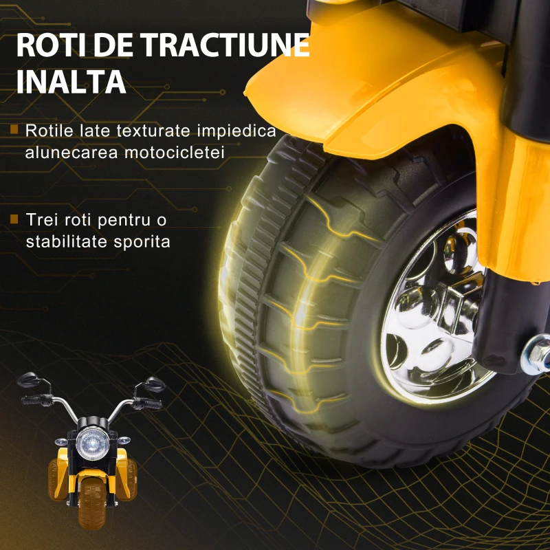 HOMCOM Motocicleta Electrica pentru Copii 3 Roti Lumini Sunete Baterie 6V Viteza 2km/h