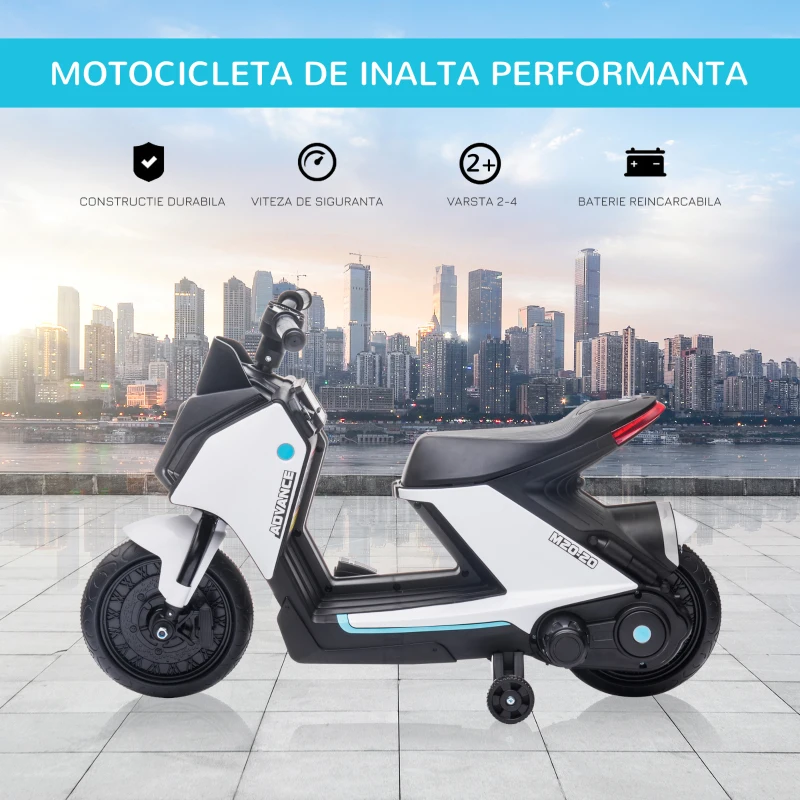 HOMCOM motocicleta electrica pentru copii 6V, alba