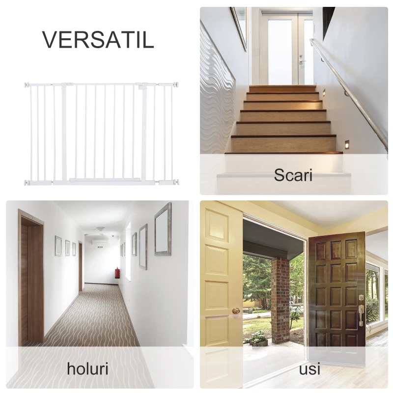 PawHut Ușă de Siguranță Extensibilă pentru Câini cu Montaj prin Presiune, 76x76 cm, Alb