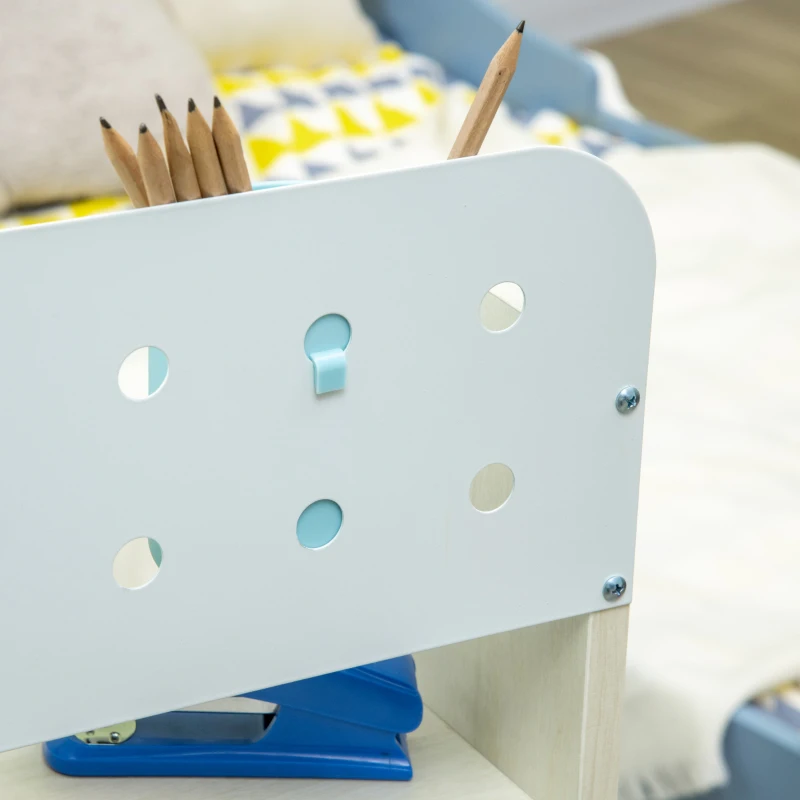 HOMCOM Set de birou si scaun cu inaltime reglabila Birou de scriere pentru copii masa de studiu pentru scoala cu raft, sertar, suport pentru stilouri, albastru(m-8)