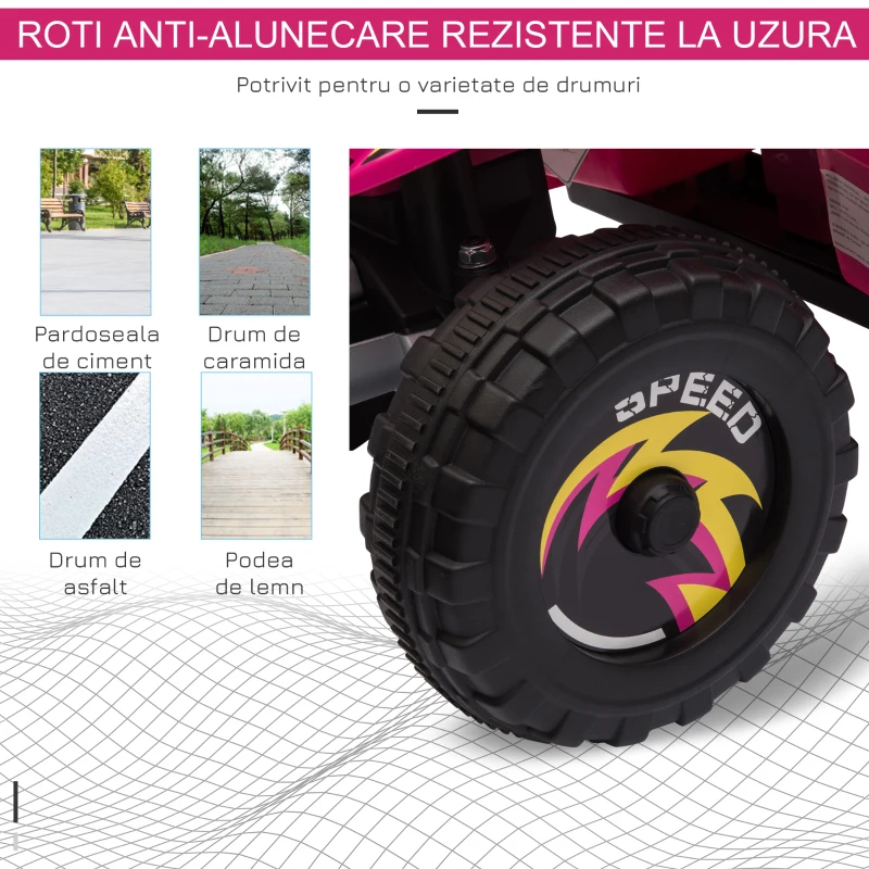 HOMCOM ATV Electric pentru copii 6V Viteza 2,8-4,6 km/h Varsta 18-36 luni Roz(m-5)