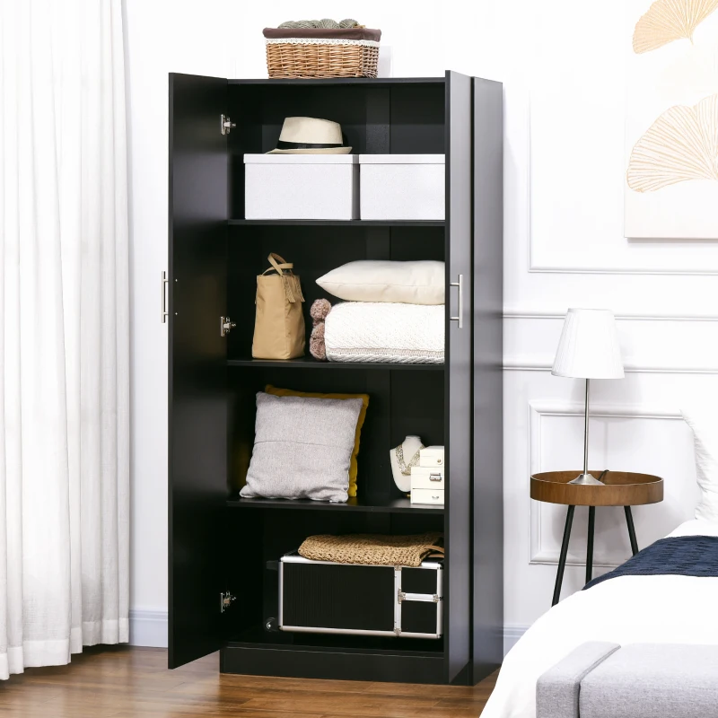 HOMCOM Dulap Modern cu 2 Uși și Spațiu de Depozitare, Mobilier de Organizare cu Rafturi pe 4 Nivele, 80x40x180 cm, Gri