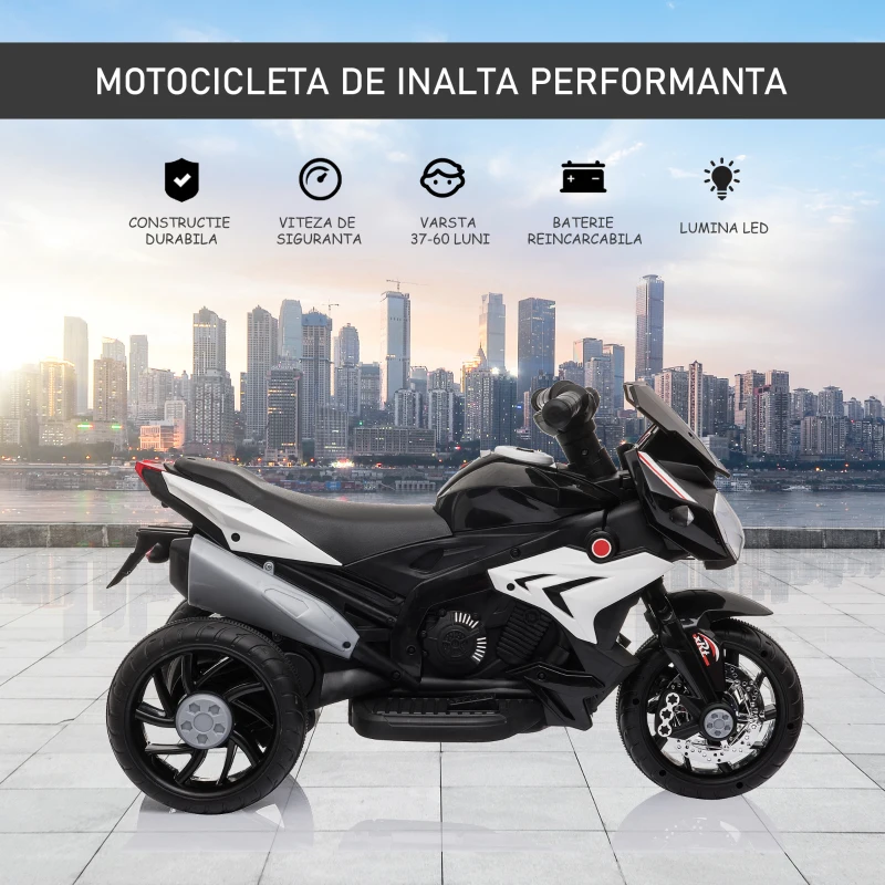 Homcom Motocicleta Electrica 6V – Pentru Copii 3–6 Ani, Neagra