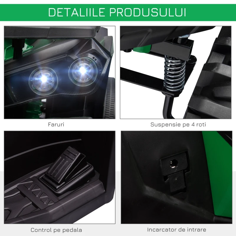 Homcom ATV Electric 12V – Copii 3–5 Ani, Cu Faruri & Baterie