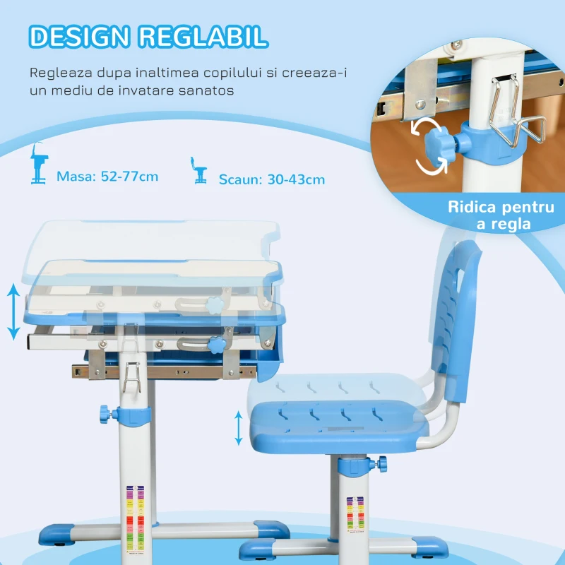 Set Birou scolar cu Scaun – inaltime Reglabila & Sertar