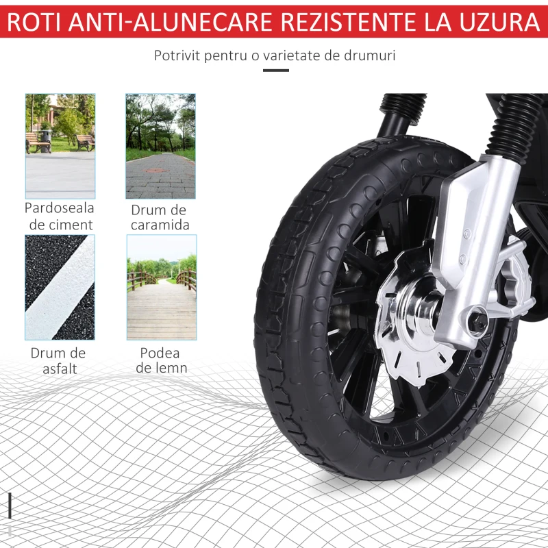 HOMCOM Motoreta Jucarie Suspensie Dubla Muzica si Lumini pentru Copii de la 3 la 6 ani Rosu(m-6)