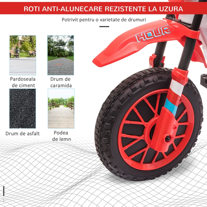 HOMCOM Motocicleta Electrica pentru Copii Baterie 12V Reincarcabila si Rotite Rosu