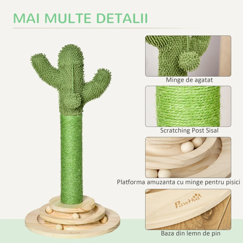 PawHut stalp forma cactus, centru de joaca pisici, 32x32x60cm