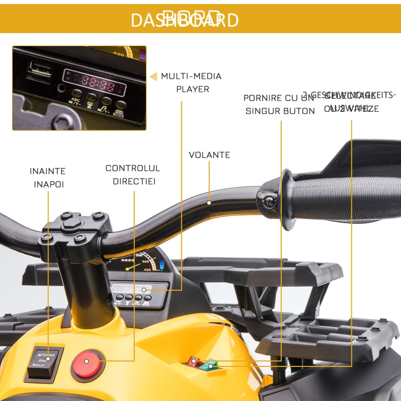 HOMCOM ATV Copii 12V – Electric cu Faruri, 3–5 Ani