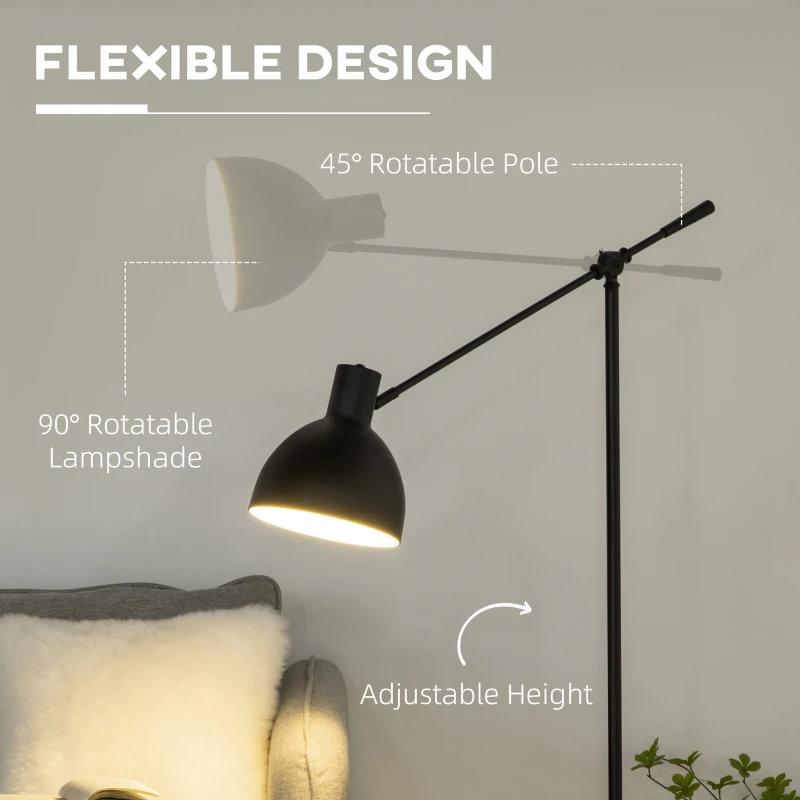 HOMCOM vloerlamp met industrieel design, in hoogte verstelbaar, vloerschakelaar; 30 m x 30 cm x 131 cm, zwart