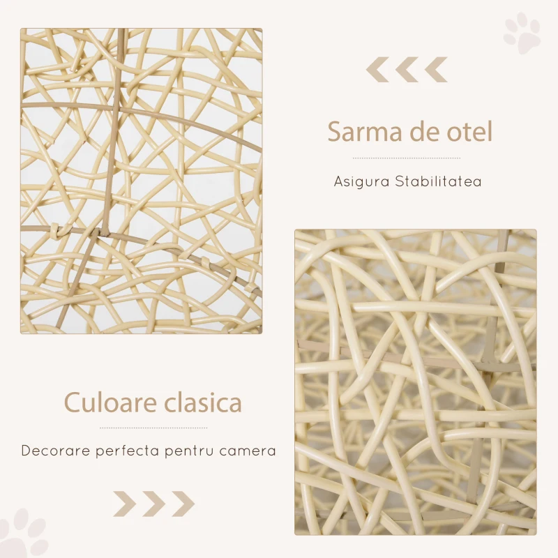 PawHut Pat pentru Pisici din Rattan cu Perna din Lin si Bumbac Bej Ф56 x 35 cm