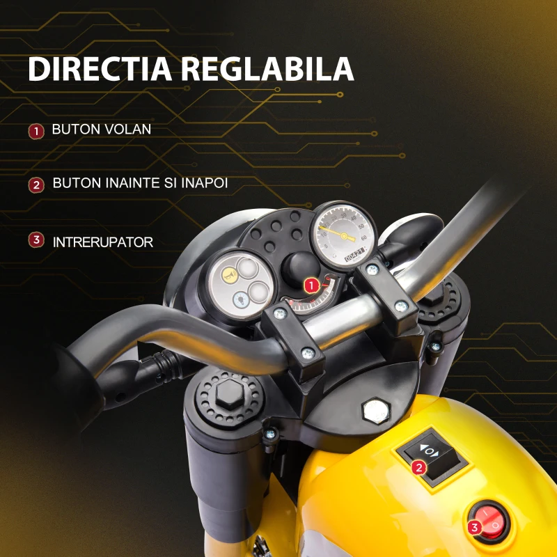 HOMCOM Motocicleta Electrica pentru Copii 3 Roti Lumini Sunete Baterie 6V Viteza 2km/h