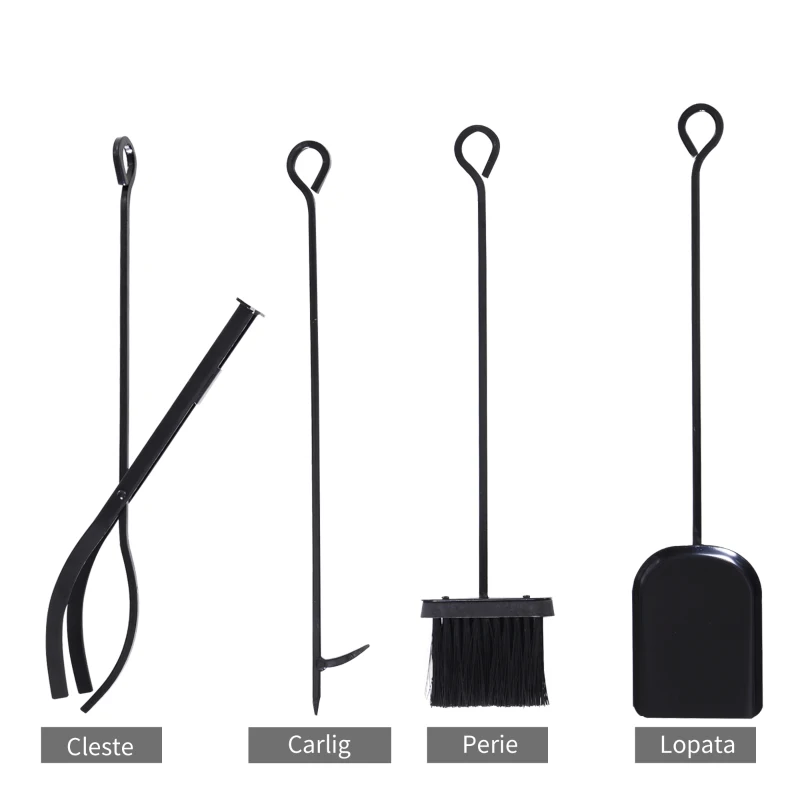 Outsunny Suport lemne de Interior si Exterior din Metal cu Accesorii pentru Semineu