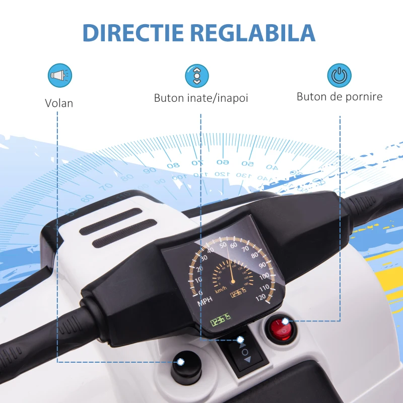 HOMCOM ATV electric pentru copii, lumini si claxon, negru/alb