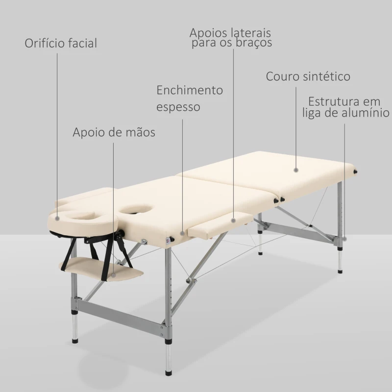 HOMCOM Marquesa Dobrável Mesa de Massagem Portátil com Altura Ajustável em 7 Posições 186x71x62-83cm Bege