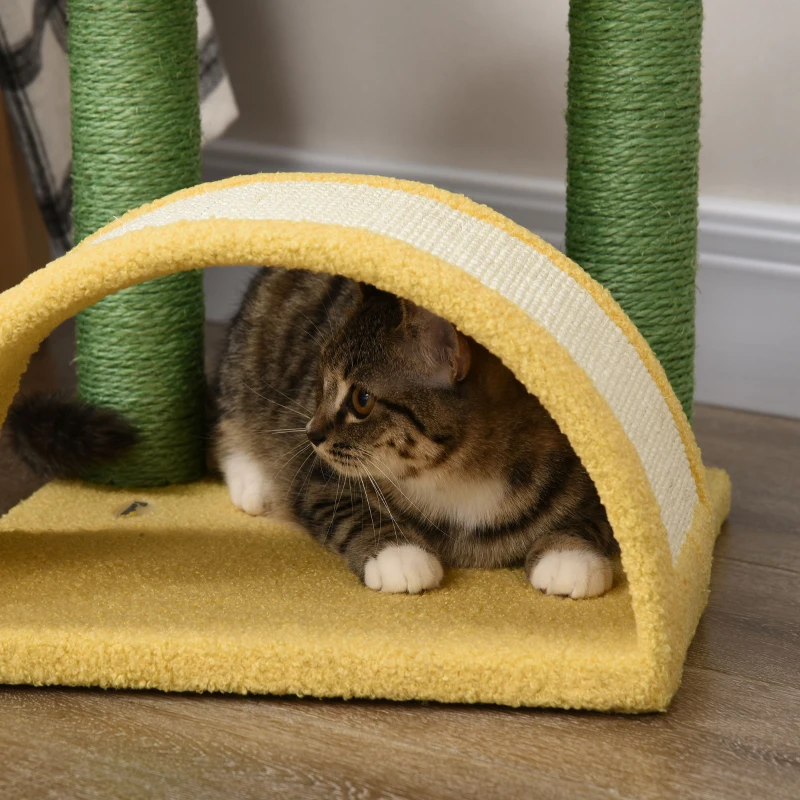 PawHut Árvore Arranhador para Gatos Centro de Atividades com Cama Poste de Sisal e Bolsa Suspensa 40x35x72cm Amarelo e Verde