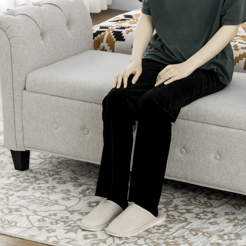 HOMCOM Banco de Pé de Cama de Linho com Dobradiças na Tampa Pés de Madeira e Apoio para os Braços 146,5x49x74,5cm Cinza Claro