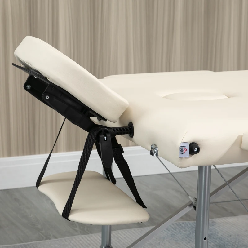 HOMCOM Marquesa Dobrável Mesa de Massagem Portátil com Altura Ajustável em 7 Posições 186x71x62-83cm Bege