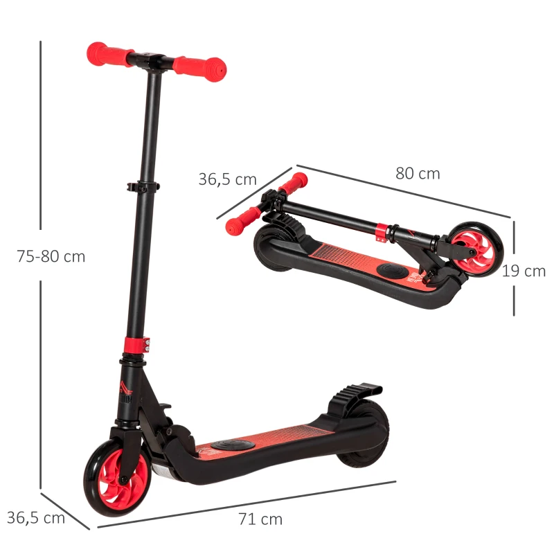 HOMCOM Trotinete Elétrica para Crianças acima de 6 Anos Trotinete Elétrica Dobrável com Altura Ajustável Bateria 24V Velocidade Máxima 8km/h Carga Máxima 50kg 71x36,5x75-80cm Vermelho