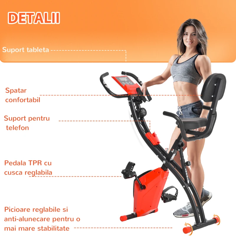 HOMCOM Bicicleta Pliabila 2 in 1 Rezistenta 8 Nivele Elastice pentru Brate