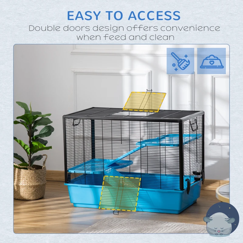 PawHut Guinea Pig Cage Small Animal Habitat for Hamsters Chinchillas Indoor, 80x48x58 cm, Light Blue