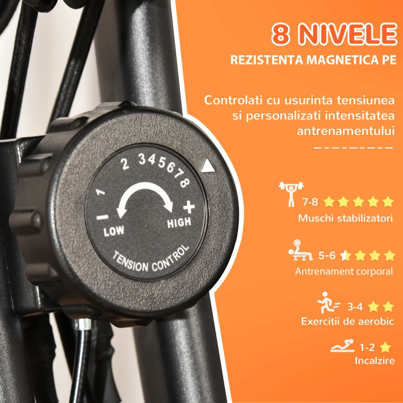 HOMCOM Bicicleta Pliabila 2 in 1 Rezistenta 8 Nivele Elastice pentru Brate