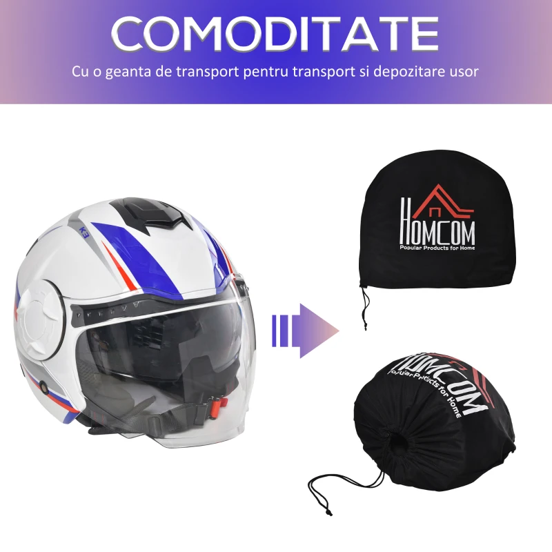 HOMCOM Casca Motocicleta Viziera Exterioara si Parasolar Certificat ECE R22 Masura M