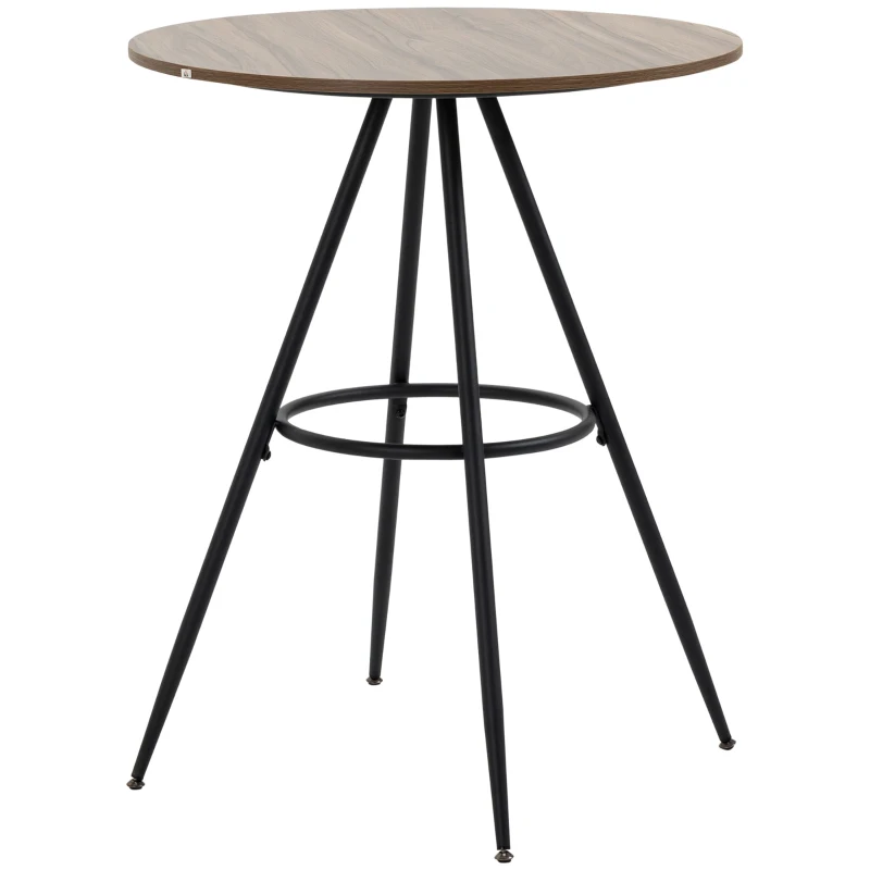 HOMCOM Mesa de Bar Redonda Mesa Alta de Bar com Bancada de Melamina e Pés de Aço Ø75x91 cm Marrom e Preto