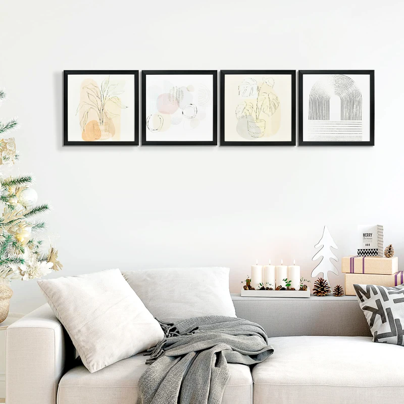 HOMCOM Quadro em Lona Moderno Pintura Abstrata  Impressão de 4 Peças de Arte de Parede Decoração Elegante 33x33cm Multicor