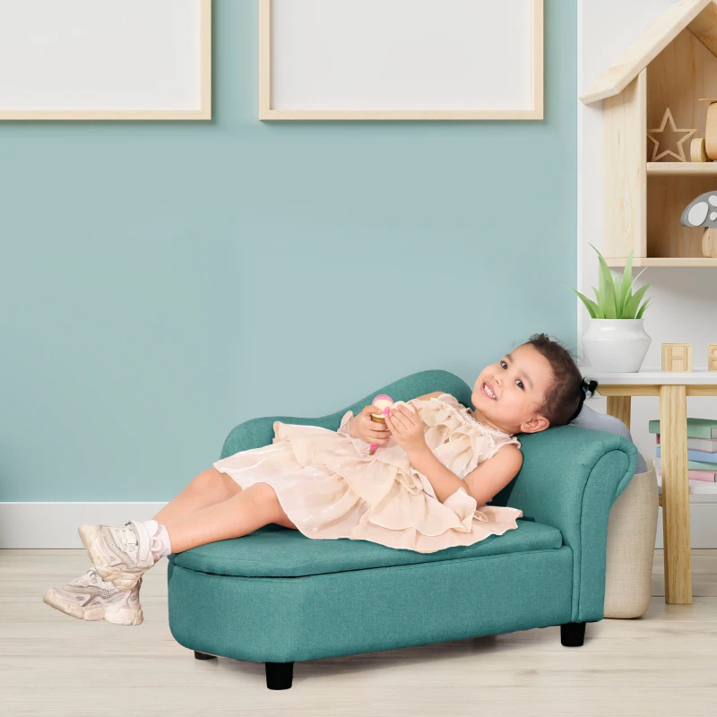 HOMCOM Kids Sofa Toddler Chair Children Armchair Lounge Seater Bed Couch for Bedroom Playroom with Storage Compartment Eucalyptus Wood Light Blue